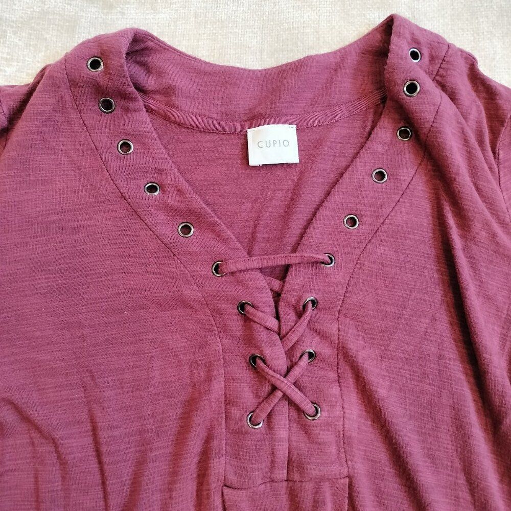 Cupio Women's Large Mauve Pink Sleeve Laced Up Front Shirt Size Medium - Picture 4 of 7